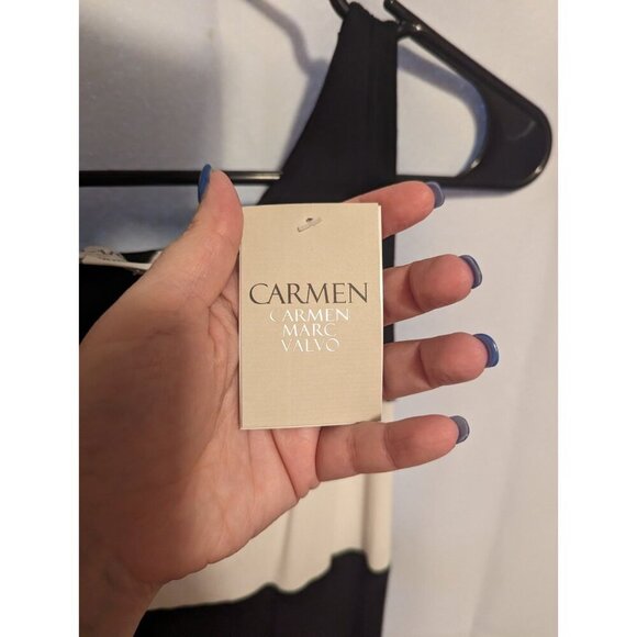 Women's Small NWT Black And White Carmen Marc Valvo Tank With Opening In Back - Picture 3 of 11